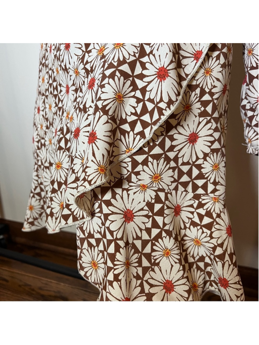 Hippie Dress Retro Boho Indie Folk Floral V-Neck Mini Long Sleeve Flowy Medium - Picture 6 of 13